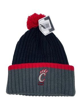 Cincinnati Bearcats Beanie Grey & Red Pom Embroidered Logo Mens Fan Favorite
